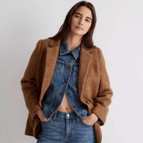 Madewell Bouclé Larsen Blazer Size XL Toffee Melange Brown Jacket Alpaca Blend - Picture 9 of 16